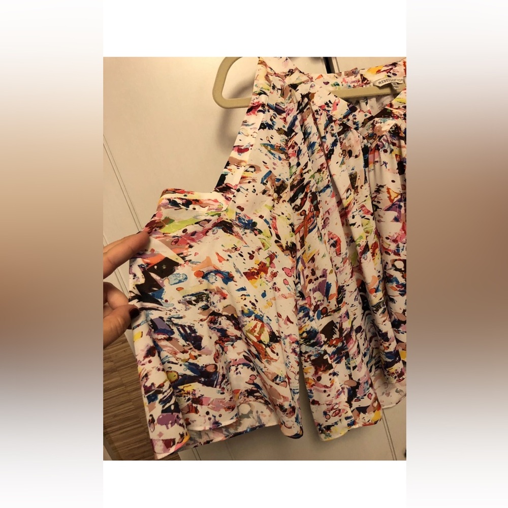 Rebecca Minkoff Vegas Splatter Abstract Cold Shoulder Blouse - Picture 7 of 8